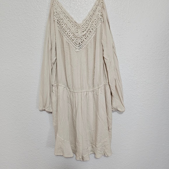 Ecote Cream Romper Crochet Open Cold Shoulder Boho Bohemian ‎ L - Picture 1 of 9
